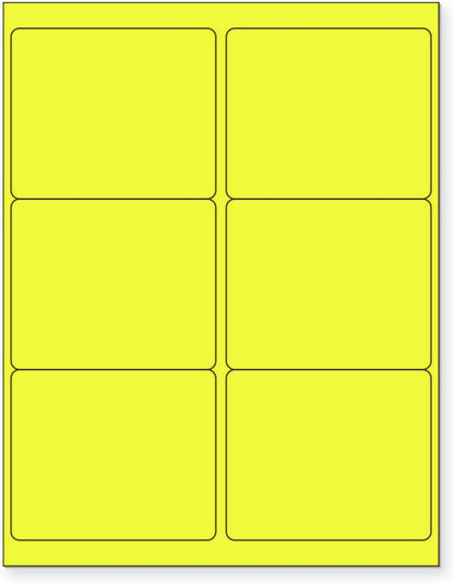 8-1/2 x 11 Neon Color High Light Fluorescent Labels for Laser & Inkjet Printer (Yellow Fluorescent, 4" x 3-1/3" - 6 Per Page | 300 Labels)
