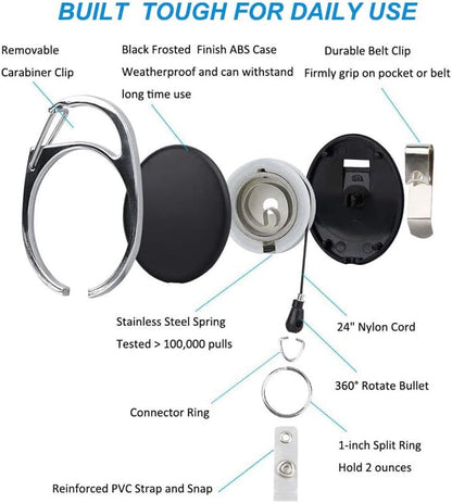 30 Packs Heave Duty Badge Reels Retractable with Carabiner Belt Clip and Key Ring, Badge Holders for ID Card Name Keychain(Black, 26.5 Inch Pull Cord)