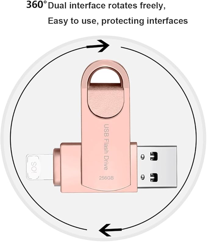 USB3.0 256GB Flash Drive Phone Photo Stick 2in1 for i Phone Android USB C and Computer MS02 Pink