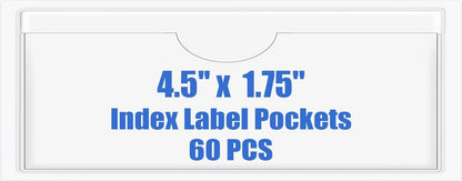Origin-Joy 60 PCS Self Adhesive Index Card Pockets with Top Open, Clear Plastic Label Holder for Cards of Note, Library and Business, Adhesive Label Pockets & Card Holder (4.5 x 1.75 inch)