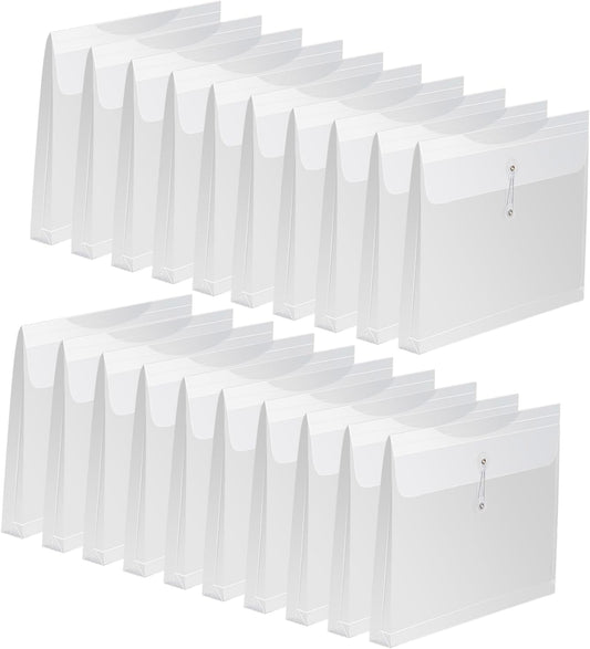 Clear Poly Envelopes with String Closure 20 Pack, EGOSKY Transparent Envelope Folders with Top Opening, Reusable Plastic File Folders for School Office Suppiles
