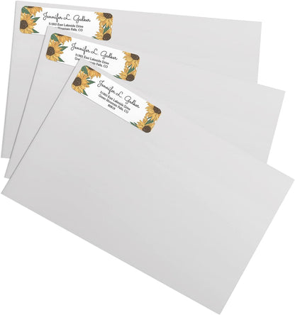 Illustrated Sunflower Rolled Address Labels/Roll of 500 Floral Garden Personalized Address Labels/Designer Return Address Stickers in Elegant Plastic Dispenser