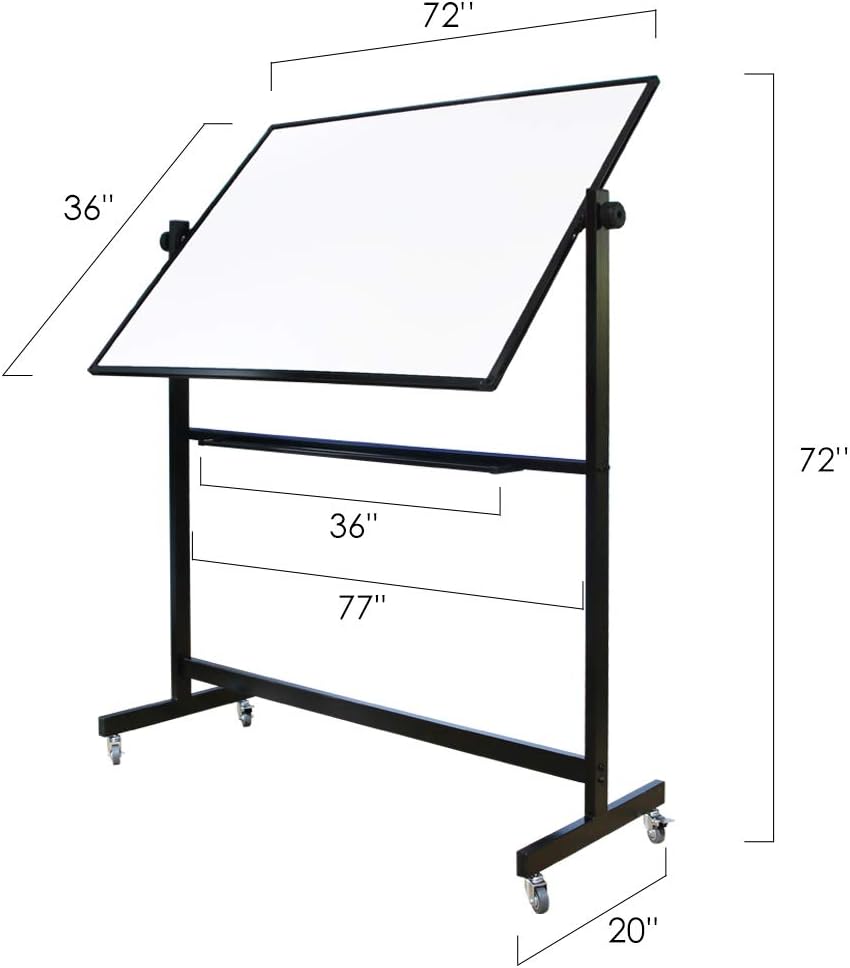 XIWODE 36x72 Large Magnetic Dry Erase Whiteboard with Stand - Double-Sided Freestanding Rolling Board, Flippable Design for Writing & Display, Black Frame for Office, Classroom, Home