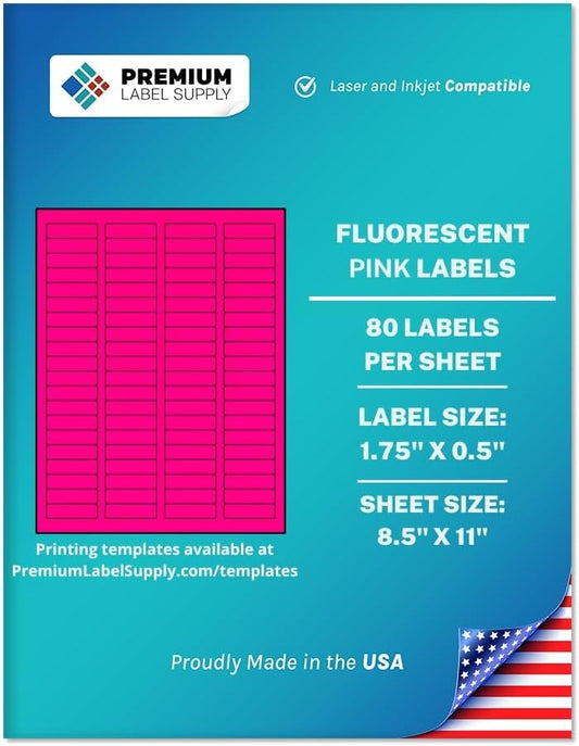 Premium Label Supply Bright Neon Color Fluorescent Sticker Labels - 1.75" x 0.5" Return Address Labels - (Fluorescent Pink, 40,000 Labels)