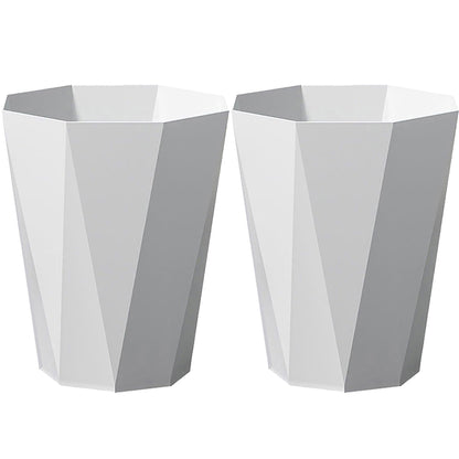 Trash Can Plastic Waste Basket 2.6 Gallon Garbage Can for Bathroom Office Bedroom Kitchen, 2 Pack White