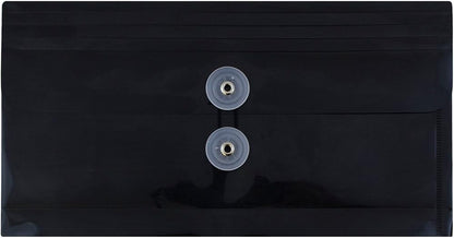 JAM PAPER Plastic Envelopes with Button & String Tie Closure - #10 Business Booklet - 5 1/4 x 10 - Black - 12/Pack