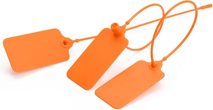 100 Orange Blank Plastic Tags for Labeling Waterproof Hanging Labels Writable Tags Seal Plastic Marking Label for Clothes Bags Keys Inventory with One Marker Pen