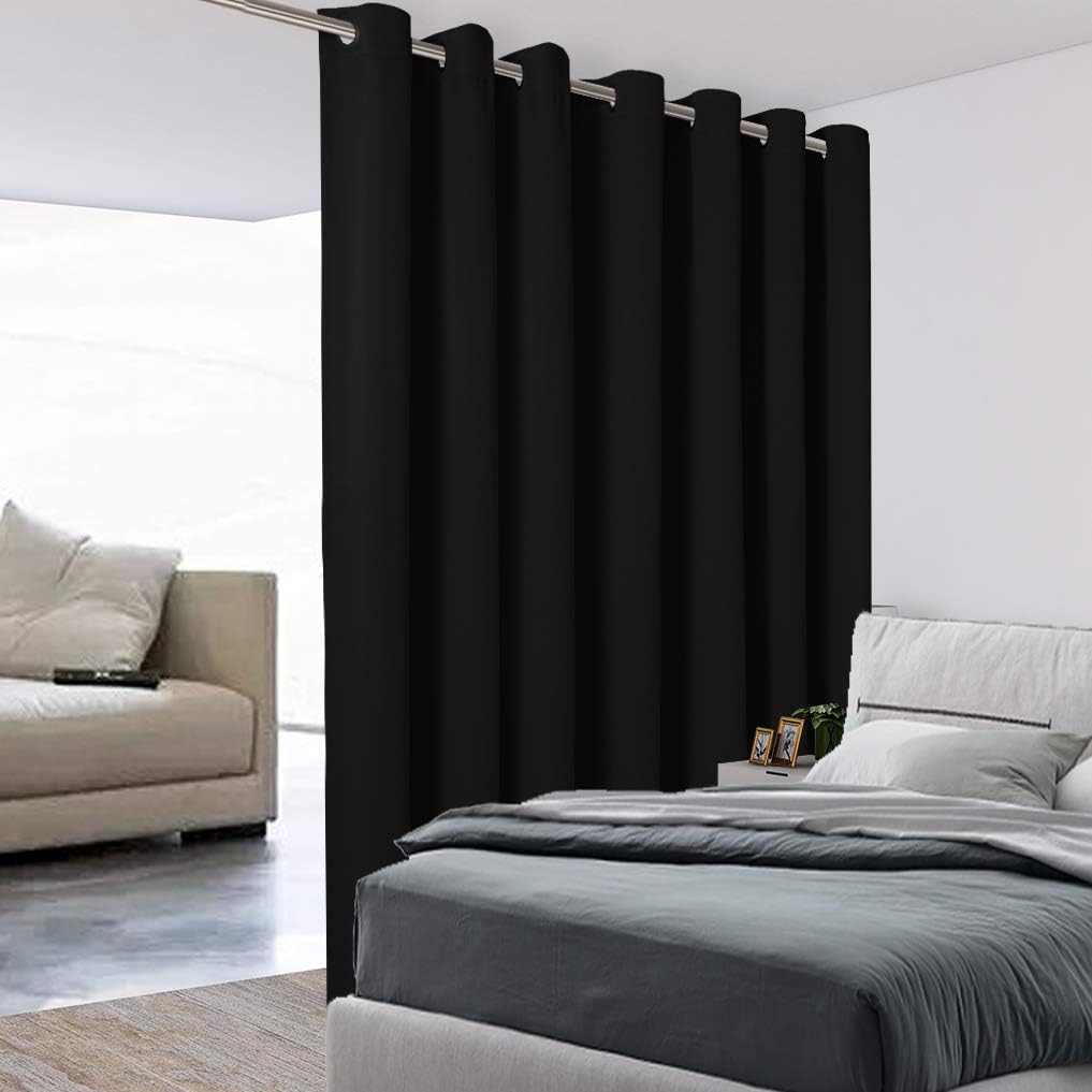 BONZER Extra Wide Room Divider Curtain Total Privacy Wall Noise Reducing Blackout Curtains for Patio Sliding Glass Door, 108L x 120W Inch (9L x 10W ft), 1 Panel, Black