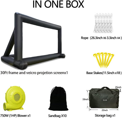 30ft Outdoor Inflatable Movie Screen, No Seam Projector Screen with Air Blower, Support Front & Rear Projection
