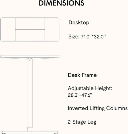 SANODESK Electric Standing Desk 71x32 Inch Height Adjustable Stand Up Desk Home Office Computer Workstation Sit Stand Home Office Desk with Splice Board (Black Frame + Black Top)