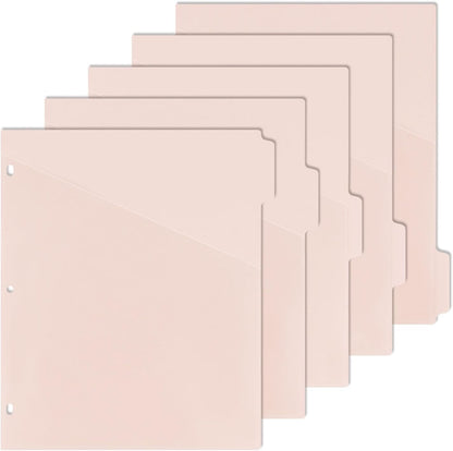 5 tab dividers for 3 Ring Binder with Pockets, Plastic Dividers with Clear Front Pocket, 5-tab Index Dividers with 3 Holes Punched for School & Office Supplies (Pink)