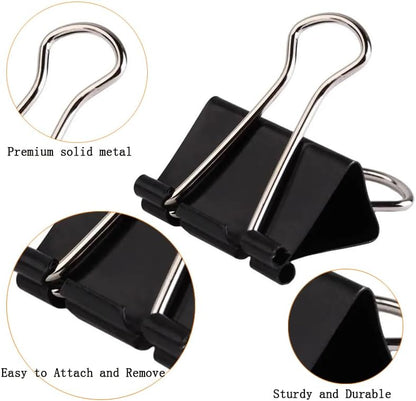 THREEBEGETSALLA 100pcs Binder Clips, 19mm Black Office Paper Clip, Foldback Clips Clamp Binder Clips for Office Home Supplies