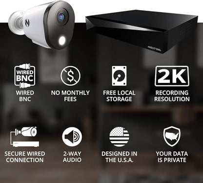 Night Owl 2-Way Audio 12 Channel DVR Video Home Security Camera System with (8) Wired 2K HD Indoor/Outdoor Deterrence Cameras and 2TB Hard Drive (Add up to 4 More Wired and 4 Wi-Fi Cameras) (8 Camera)