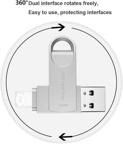 512GB Flash Drive Phone Photo Stick Thumb Drive Compatible i Phone Android USB C and PC Silver