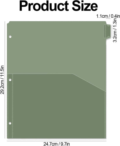 8 tab dividers for 3 Ring Binder with Pockets, Plastic Dividers with Front Pocket, 8-tab Index Dividers with 3 Holes Punched for School & Office Supplies (Green)
