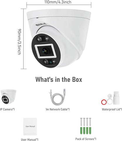 JideTech 5MP PoE Turret Security Camera Outdoor/Indoor, Human Detection, Two-Way Audio, Smart Color Night Vision, 110° Wide Angle 2.8mm Lens, IP66 Weatherproof, MicroSD Recording