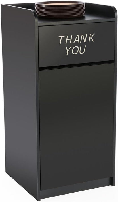 36 Gallon Restaurant Fast Food Trash Bin, Receptacle with Door, Tray Holder (Black Melamine)