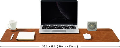 Distressed Leather Desk Mat - Non-Slip PU Desk Pad for Office and Home - Desk Organization and Accessories - Ideal for Large Mouse Pad and Desk Mats on Top of Desks(Tan,36"x 17")