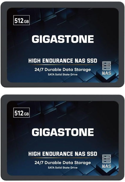 Gigastone 512GB NAS SSD Drive (2-Pack) 24/7 Durable TLC High Endurance RAID Data Storage Network Attached Storage 2.5" SATA Internal Solid State Hard Drives