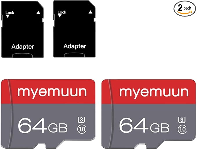 Two Memory Cards TF Card 64GB with Adapter, C10 U3 UHS-1 A1, for Camera/Smartphone/Drone/Dash Cam/Action Cam (2 x 64GB)