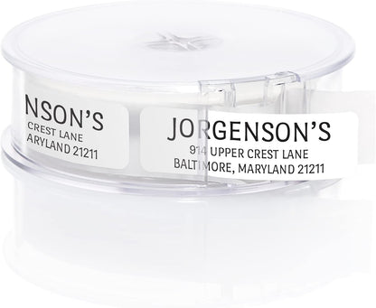 White with Black Print Modern Rolled Address Label/Roll of 250 Personalized Address Labels/Designer Return Address Stickers in Elegant Plastic Dispenser