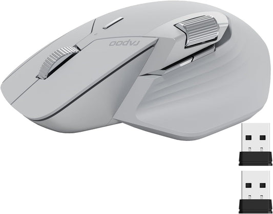 Rapoo MT760Mini Bluetooth Wireless Mouse - Bluetooth 5.0 and 2.4GHz Multi-Mode Connection, Support 4 Devices, M+ Cross Computer Technology, 11 Programmable Buttons,Light Grey