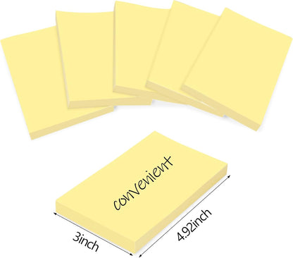 (12 Pads) Large Sticky Notes Yellow 3 x 5in,1200 pcs Self-Stick Notes,100 Sheets/Pad Bright Colors Post Pads,Super Adhesive Sticky Pads Recyclable for Office,Shool,Home,Notebook,Meeting,Clean Removal