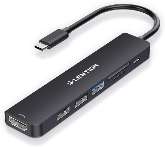 LENTION USB C Hub with 100W Charging, 4K@60Hz HDMI, Dual Card Reader, USB 3.0 & 2.0 Compatible 2024-2016 MacBook Pro, New Mac Air/Surface, Chromebook, More, Stable Driver Adapter (CB-CE18p.Black)