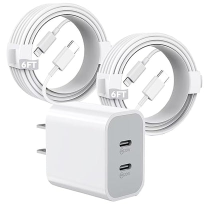 iPhone Charger 40W, USB C Charger,Dual Port 20W Type C Fast Charging Block,2-Pack 6ft MFi Certified USB-C to Lightning Cable for iPhone 14/13/12/12 Pro/12 Pro Max/11/11 Pro/11 Pro Max/XR/XS/X/8,iPad