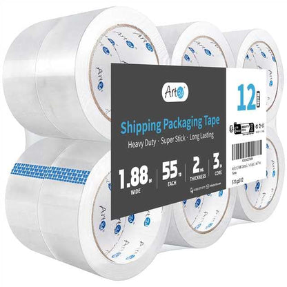 Art3d 12 Rolls Packing Tape - Clear Carton Sealing Tape Heavy Duty, 1.88" x 55 yds, 2.2 mil Thick