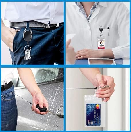 30 Packs Heave Duty Badge Reels Retractable with Carabiner Belt Clip and Key Ring, Badge Holders for ID Card Name Keychain(Black, 26.5 Inch Pull Cord)