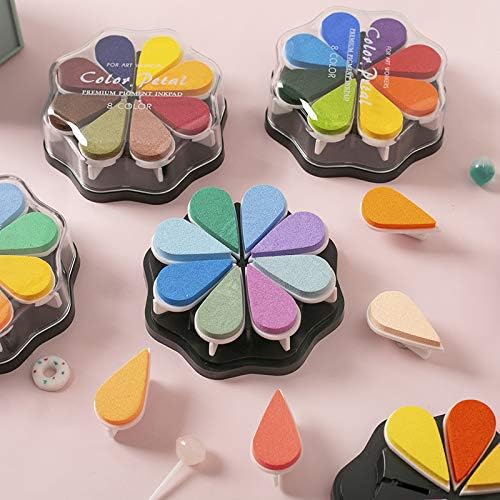 YPSelected 8 Assorted Multi Colours Waterdrop Shaped Craft Rubber Stamps Petal Ink Pads for Paper Wood Fabric (Set 1024)