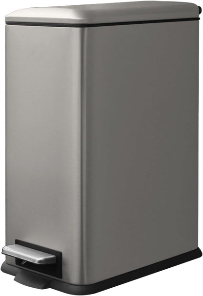 8 Gallon Slim Trash Can with Soft Close Lid, Stainless Steel Trash Can with Removal Inner Bucket, Hand -Free Trash Bin for Kitchen, Office, Laundry, Bathroom, 30 Liter Capacity, Grey