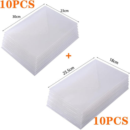 20 Pack Large Clear Stamps & Dies Plastic Storage Envelopes Pockets Transparent PVC Folder for Cutting Dies Stencil Christmas DIY Scrapbooking Paper Card Craft Making 2 Different Size Case Bags