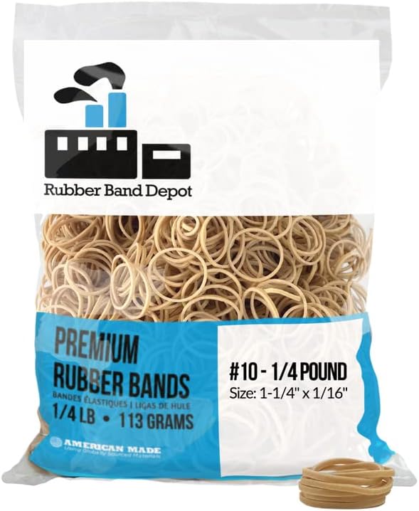 Rubber Band Depot, Size #10 - Rubber Band Measurements: 1-1/4" x 1/16'' - Approximately 850 Rubber Bands Per Bag - 1/4 Pound Bag