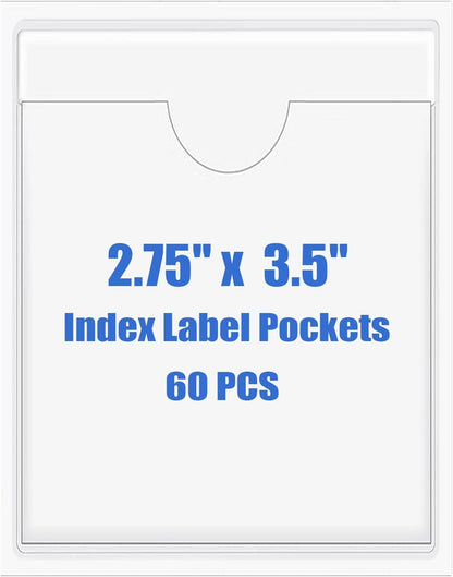 Origin-Joy 60 PCS Self Adhesive Index Card Pockets with Top Open, Clear Plastic Label Holder for Cards of Note, Library and Business, Adhesive Label Pockets & Card Holder (2.75 x 3.5 inch)