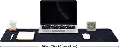 Distressed Leather Desk Mat - Non-Slip PU Desk Pad for Office and Home - Desk Organization and Accessories - Ideal for Large Mouse Pad and Desk Mats on Top of Desks(Navy Blue,36"x 17")
