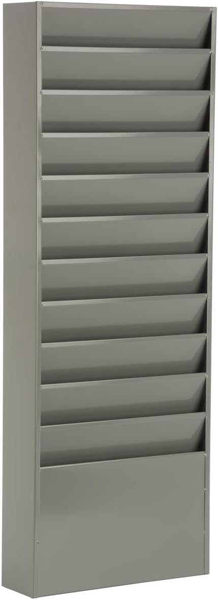 Displays2go Office File Folder Wall Rack, 11 Tiered Pockets, Medical Chart Folders (Gray Powder Coated Steel)