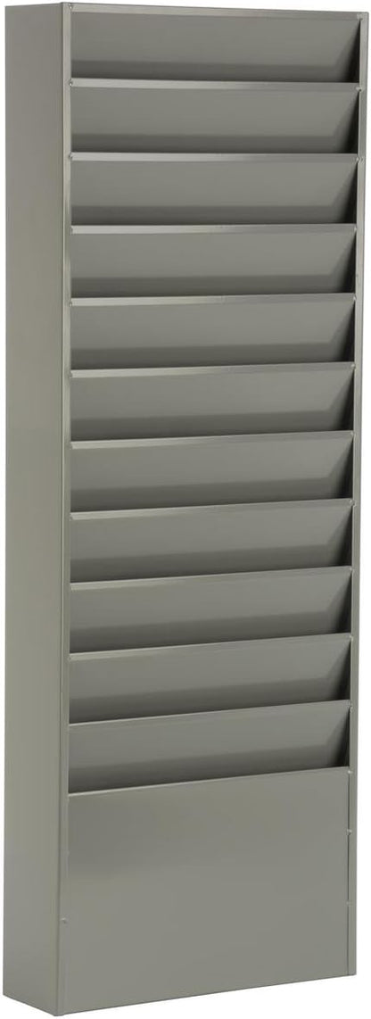 Displays2go Office File Folder Wall Rack, 11 Tiered Pockets, Medical Chart Folders (Gray Powder Coated Steel)