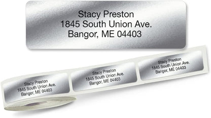 Personalized Return Address Labels, Roll of 250 Silver Foil Self-Adhesive Labels Without Dispenser, Customize with Name & Shipping Address, Colorful Images