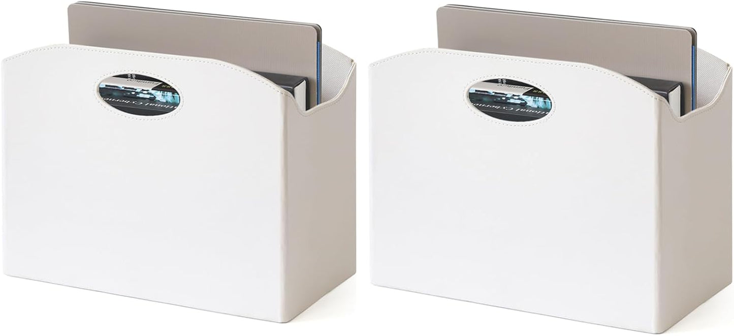 EZDeco Magazine Holder Foldable Magazine Rack Floor PU Leather File Holder Newspaper Book Storage Basket Document File Folder Organizer for Office Home (White-2)