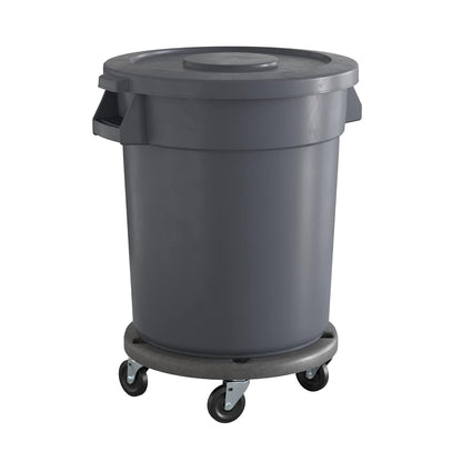 20 Gallon Gray Round Commercial Trash Can with Lid and Dolly