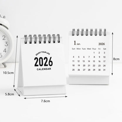 Mini Desk Calendar 2025-2026 - Small Desk Calendar Runs from July 2025 to Dec 2026, Monthly Calendar 250gsm Thick Paper Twin-Wire Binding with Stickers for Home Office School (Mini white)