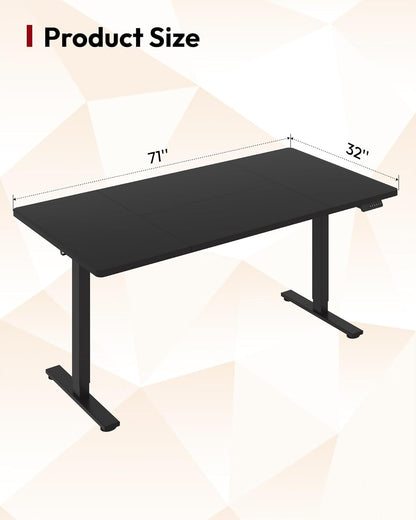 SANODESK Electric Standing Desk 71 x 32 Inches Height Adjustable Stand Up w/6-Button Controller Ergonomic Computer Desk with Splice Board for Home Office, Black Frame + Black Tabletop