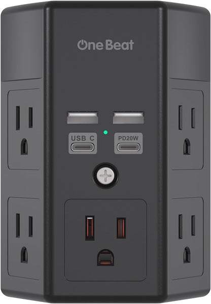 Surge Protector, 5 Outlets Extender with 4 USB Ports(USB C PD20W), 3-Side 1680J Power Strip Multi Plug Outlet Expander, USB Wall Charger, Outlet Splitter Adapter Wall Mount for Home Office(Black)