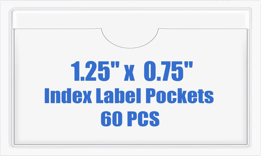 Origin-Joy 60 PCS Self Adhesive Index Card Pockets with Top Open, Clear Plastic Label Holder for Notes, Library and Business, Adhesive Label Pockets & Card Holder (1.25 x 0.75 inch)