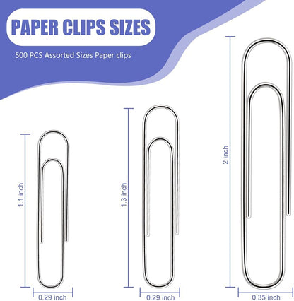 Paper Clips, 500 Pcs Assorted-Size Paperclips, Premium Silver Paperclip Large Medium and Small, Rustproof Metal Paper Clips for Office, School, Home