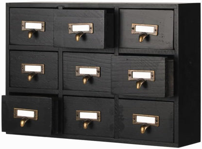 09 Drawers Apothecary Cabinet with Drawers Tabletop Apothecary Chests and Cabinets Library Card Catalog Cabinet Herb Storage Box Wooden Desk Drawer Organizer Medicine Vintage Furniture(BLACK)