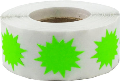 Fluorescent Green Color Coding Burst Labels for Organizing Inventory 1 Inch Round Circle Dots 500 Total Adhesive Stickers On A Roll