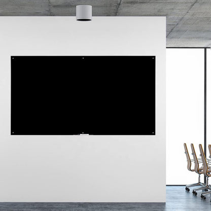 72" x 48" Black Extra Large Glass Whiteboard 6' x 4' Frameless Tempered Black Glass Dry Erase Board with Marker Tray for Interactive Office, Wall Mounted Frosted Glass Whiteboard